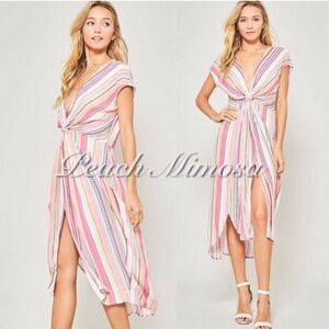 Knotted front striped midi dress